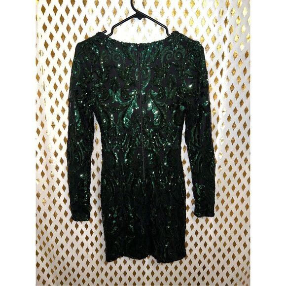 Windsor green sequin mini dress long sleeved size S - Picture 8 of 9